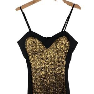 NWT Alberto Makali Women's 8 Black Gold Sequin Sleeveless Mini Cocktail Dress